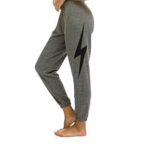 Aviator Nation Gray Joggers with Black Lightning Bolt